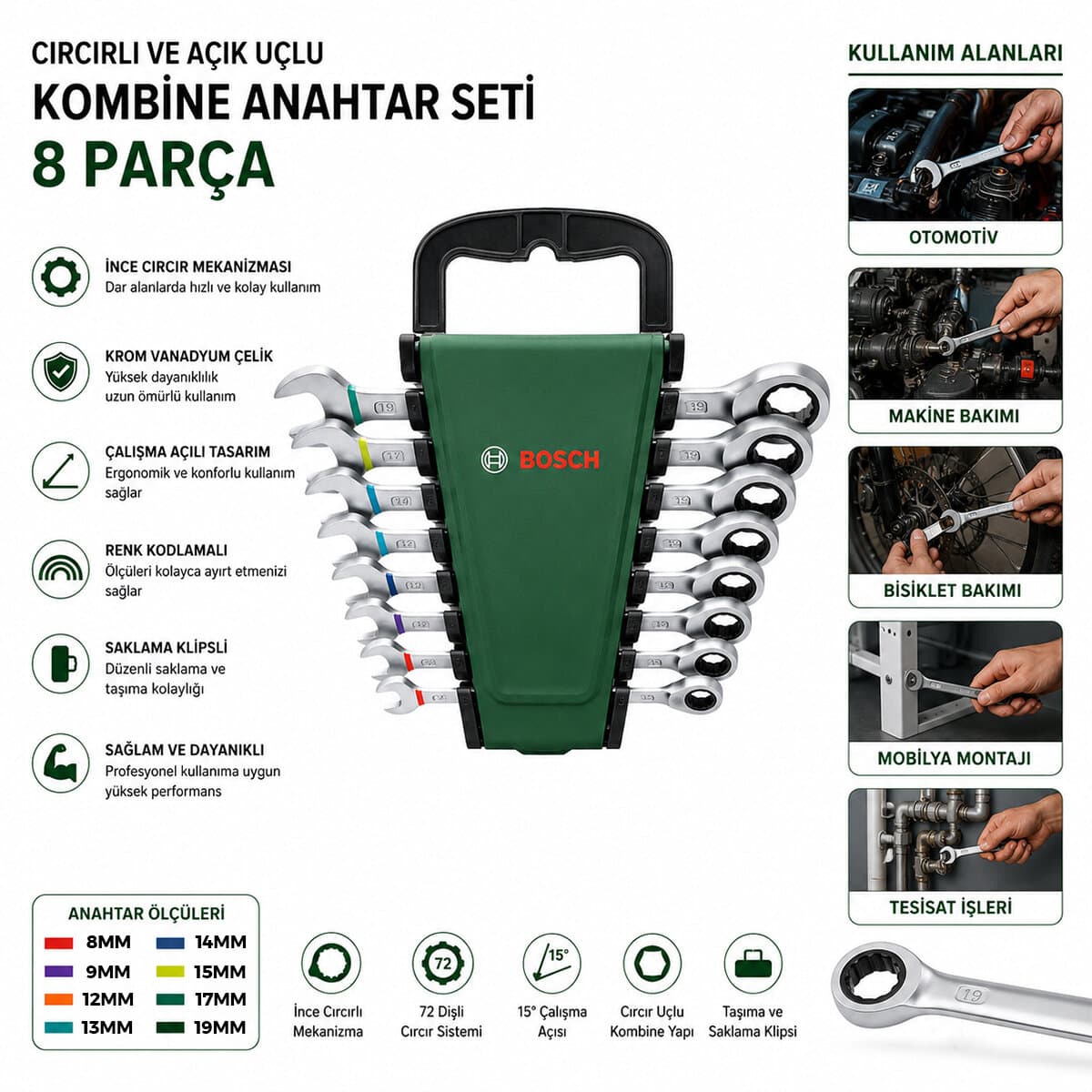 Kombine Anahtar Takımı 12 Parça 8-19mm